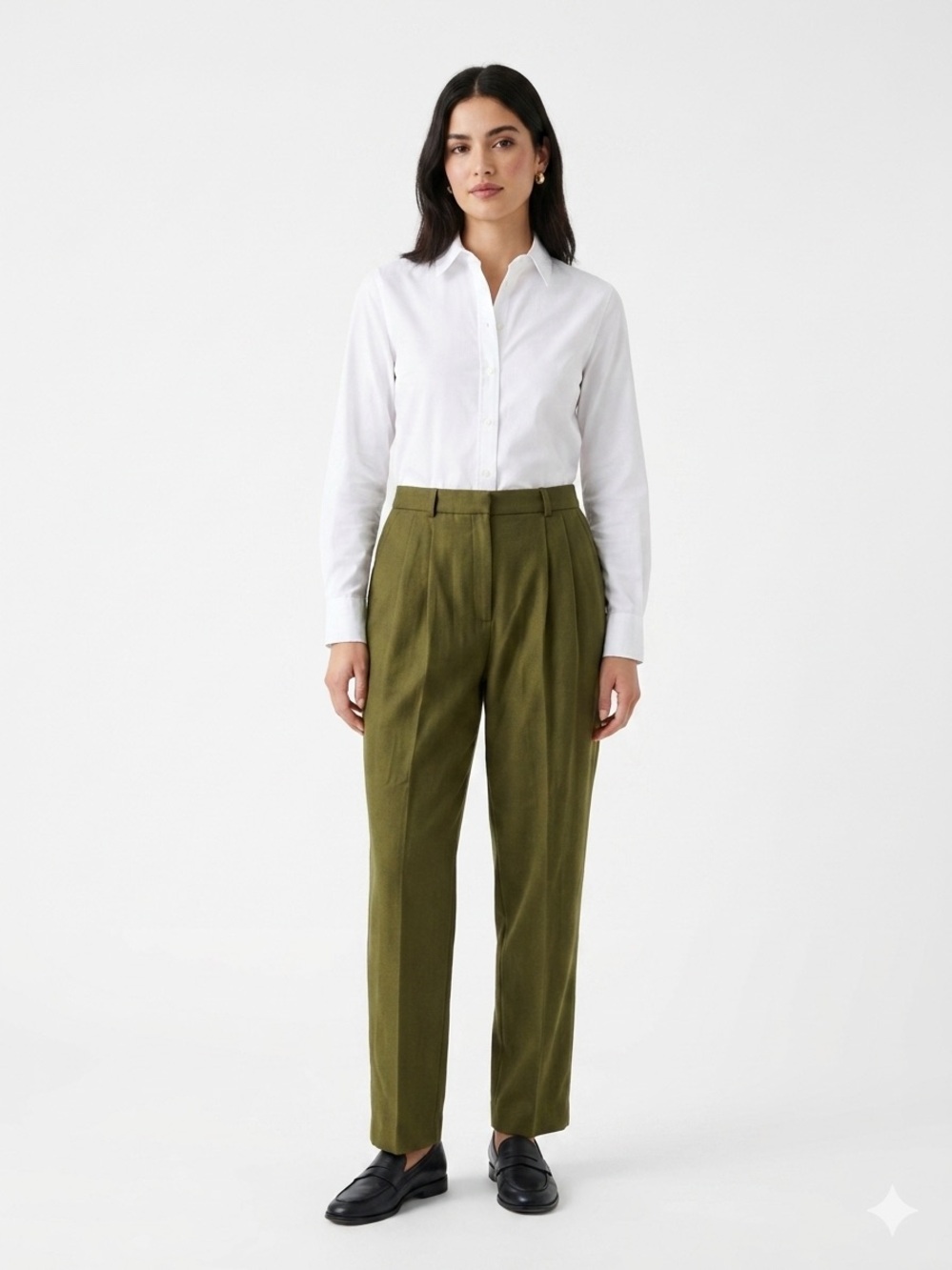 Pleated High-Rise Olive Green Trousers